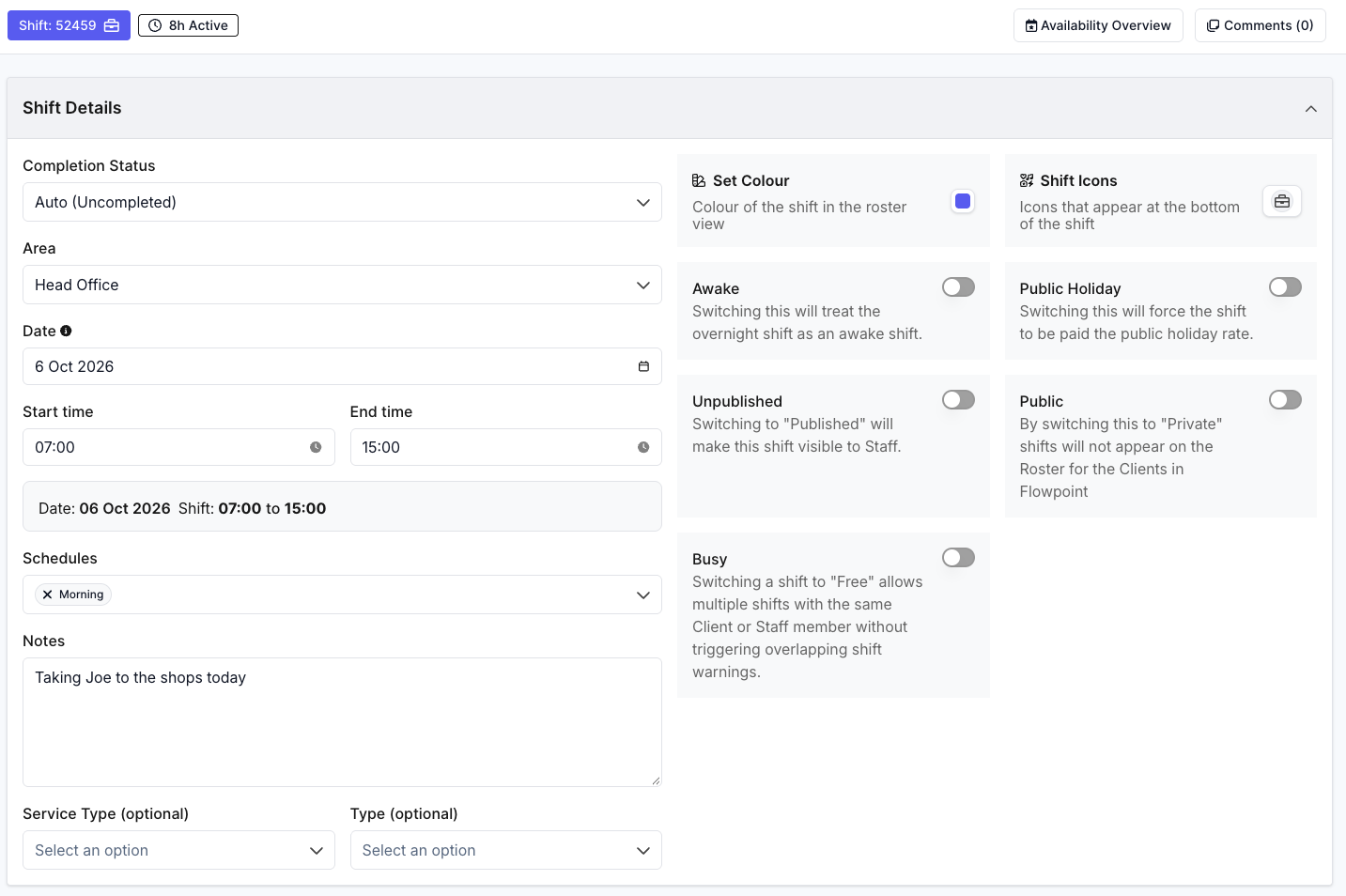 Shift Modal - Shift Details